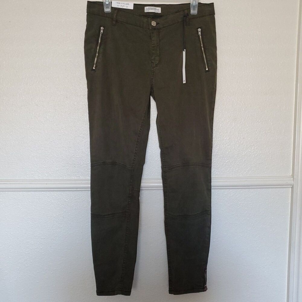 Zara Woman The Cycler Dark Khaki Slim Skinny Moto Pants Mid Rise Size 42 NWT